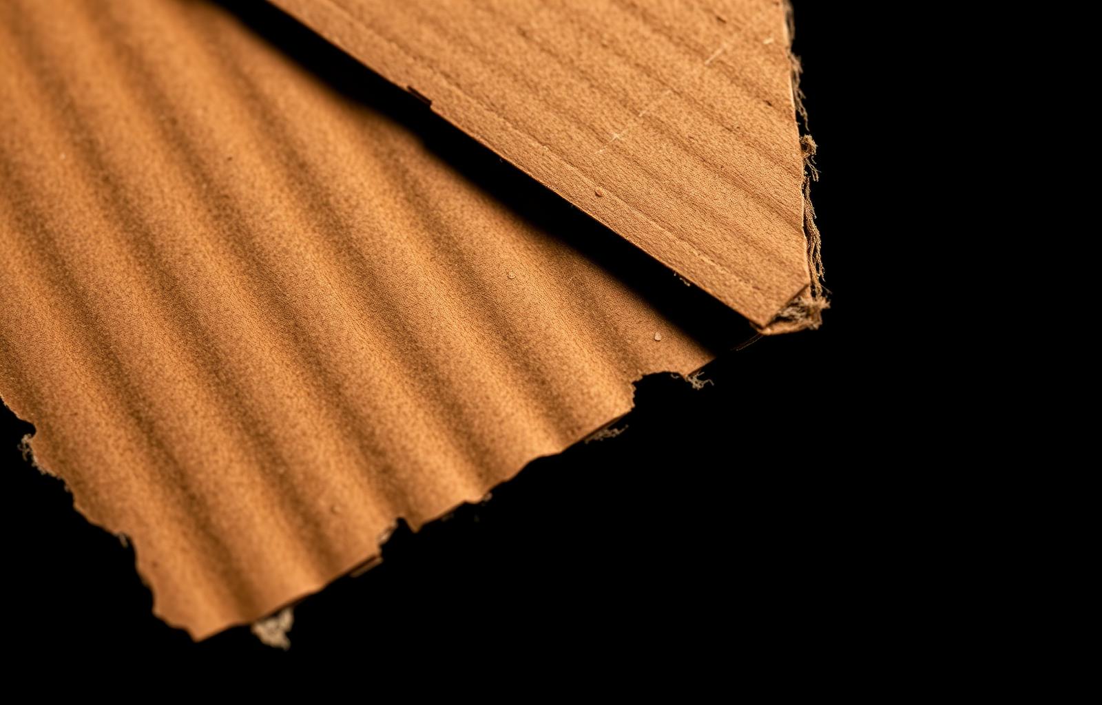 Macro detail of torn corrugated cardboard fluting